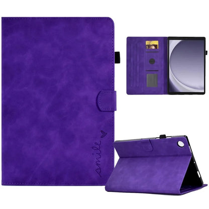 For Samsung Galaxy Tab A9 Smile Imprinted Case Microfiber Leather Card Holder Smart Tablet Cover