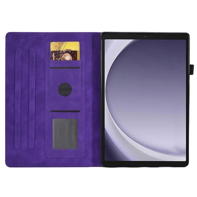 For Samsung Galaxy Tab A9 Smile Imprinted Case Microfiber Leather Card Holder Smart Tablet Cover