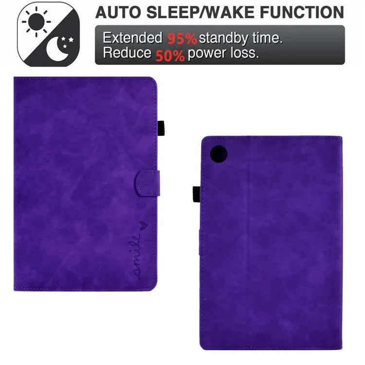 For Samsung Galaxy Tab A9 Smile Imprinted Case Microfiber Leather Card Holder Smart Tablet Cover