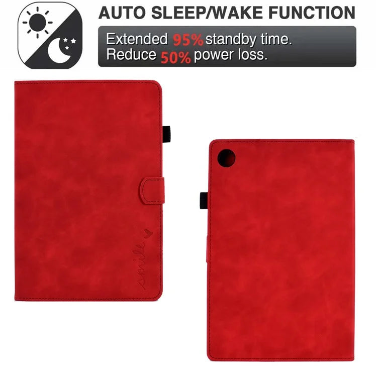 For Samsung Galaxy Tab A9 Smile Imprinted Case Microfiber Leather Card Holder Smart Tablet Cover