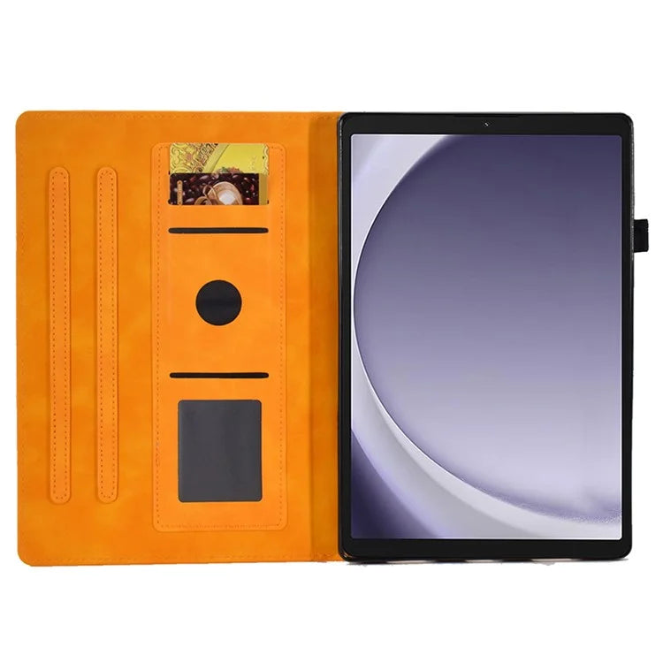 For Samsung Galaxy Tab A9 Smile Imprinted Case Microfiber Leather Card Holder Smart Tablet Cover