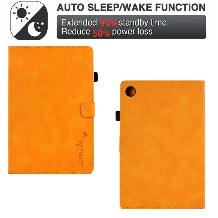 For Samsung Galaxy Tab A9 Smile Imprinted Case Microfiber Leather Card Holder Smart Tablet Cover