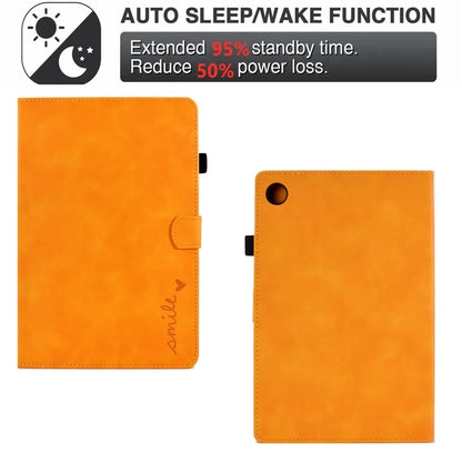 For Samsung Galaxy Tab A9 Smile Imprinted Case Microfiber Leather Card Holder Smart Tablet Cover