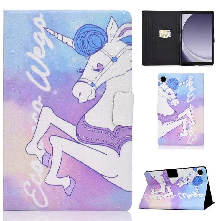 For Samsung Galaxy Tab A9 PU Leather Case Pattern Printing Card Slot Smart Tablet Cover