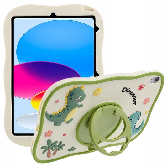 For iPad 10.9 (2022) Case Cartoon Dinosaur 360 Degree Rotation Kickstand PC+Silicone Tablet Cover