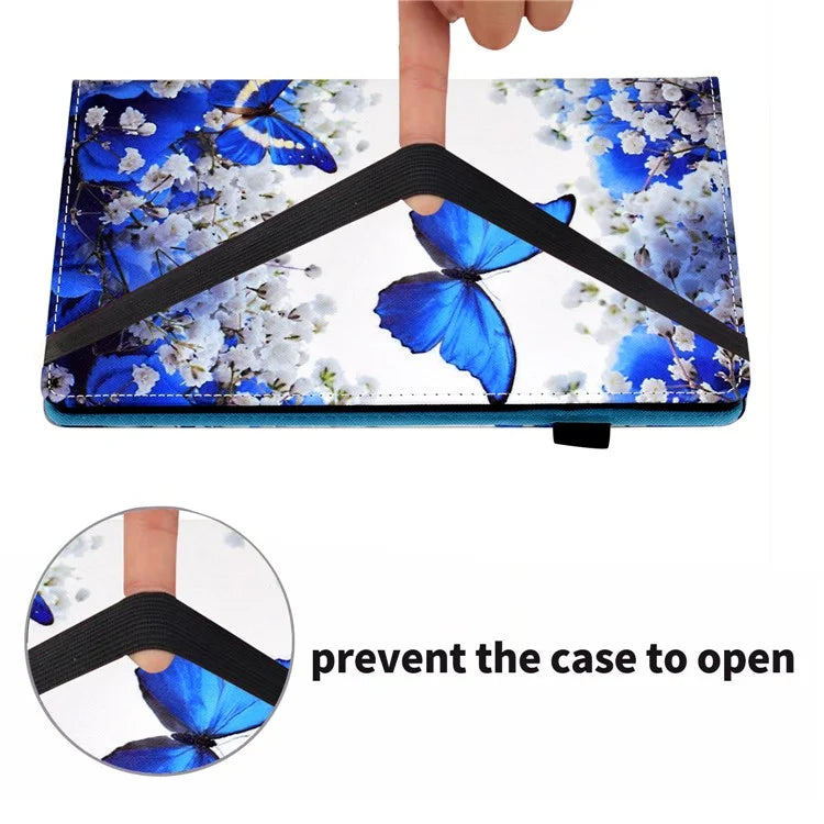 For Samsung Galaxy Tab A9 PU Leather Case Elastic Band Pattern Printing Tablet Cover