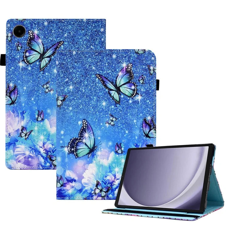 For Samsung Galaxy Tab A9+ PU Leather Stand Cover Elastic Band Pattern Printing Tablet Case and Butterfly