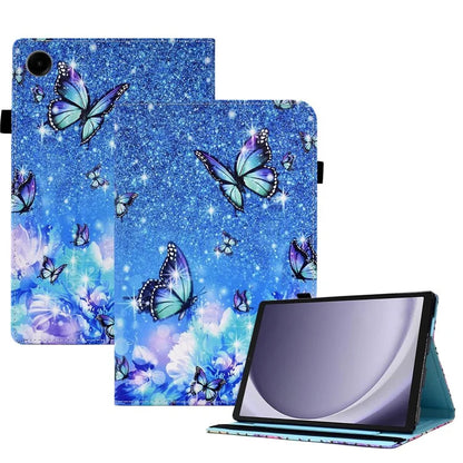 For Samsung Galaxy Tab A9+ PU Leather Stand Cover Elastic Band Pattern Printing Tablet Case and Butterfly