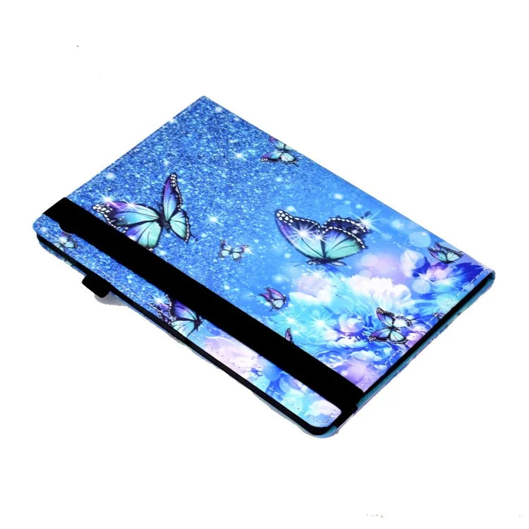 For Samsung Galaxy Tab A9+ PU Leather Stand Cover Elastic Band Pattern Printing Tablet Case and Butterfly