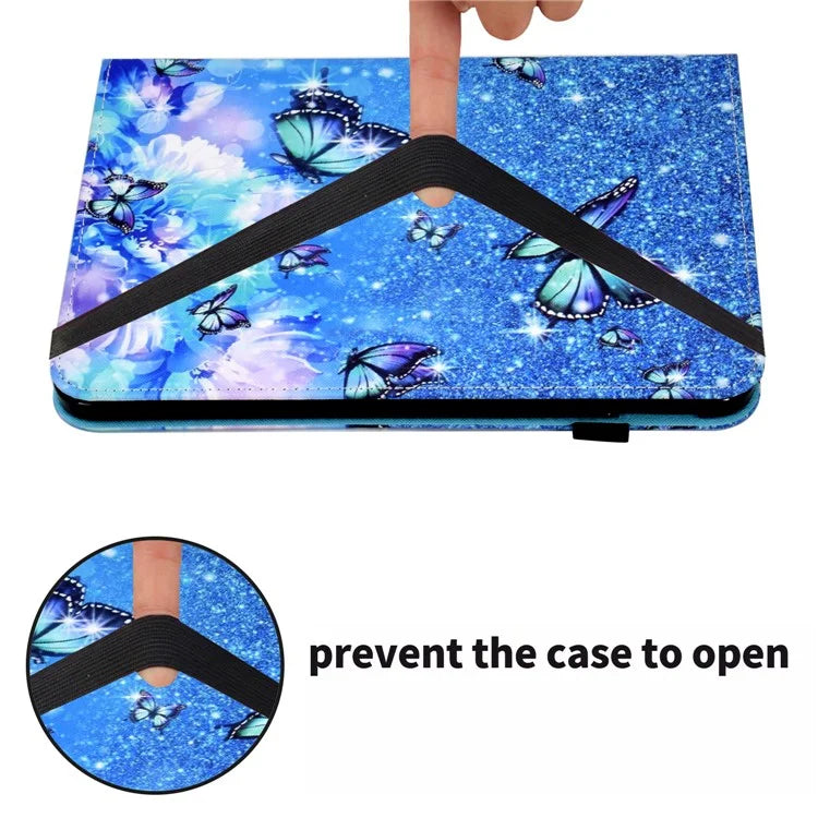 For Samsung Galaxy Tab A9+ PU Leather Stand Cover Elastic Band Pattern Printing Tablet Case and Butterfly