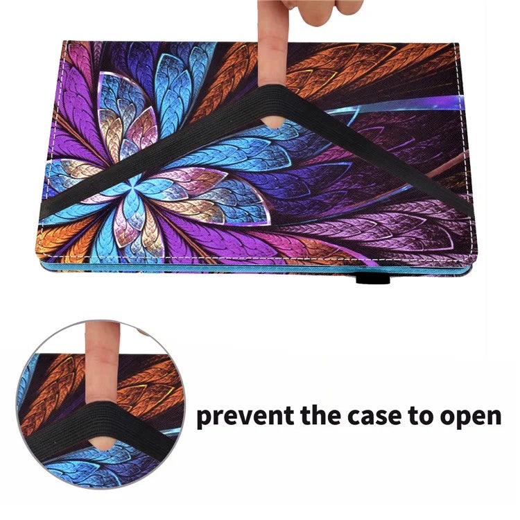 For Samsung Galaxy Tab A9+ PU Leather Stand Cover Elastic Band Pattern Printing Tablet Case