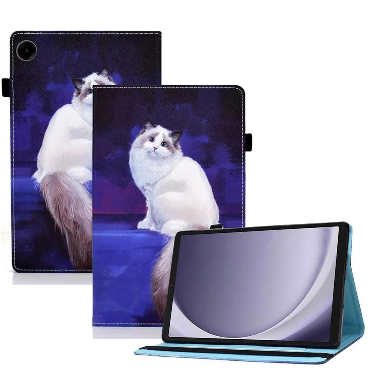 For Samsung Galaxy Tab A9+ PU Leather Stand Cover Elastic Band Pattern Printing Tablet Case