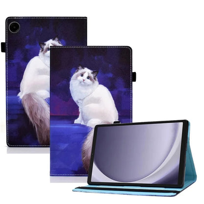 For Samsung Galaxy Tab A9+ PU Leather Stand Cover Elastic Band Pattern Printing Tablet Case