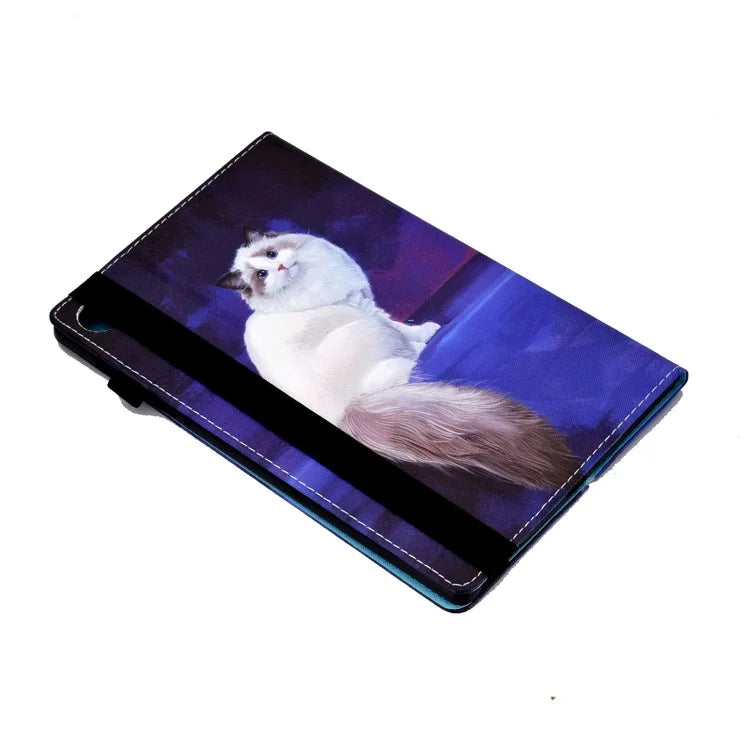 For Samsung Galaxy Tab A9+ PU Leather Stand Cover Elastic Band Pattern Printing Tablet Case