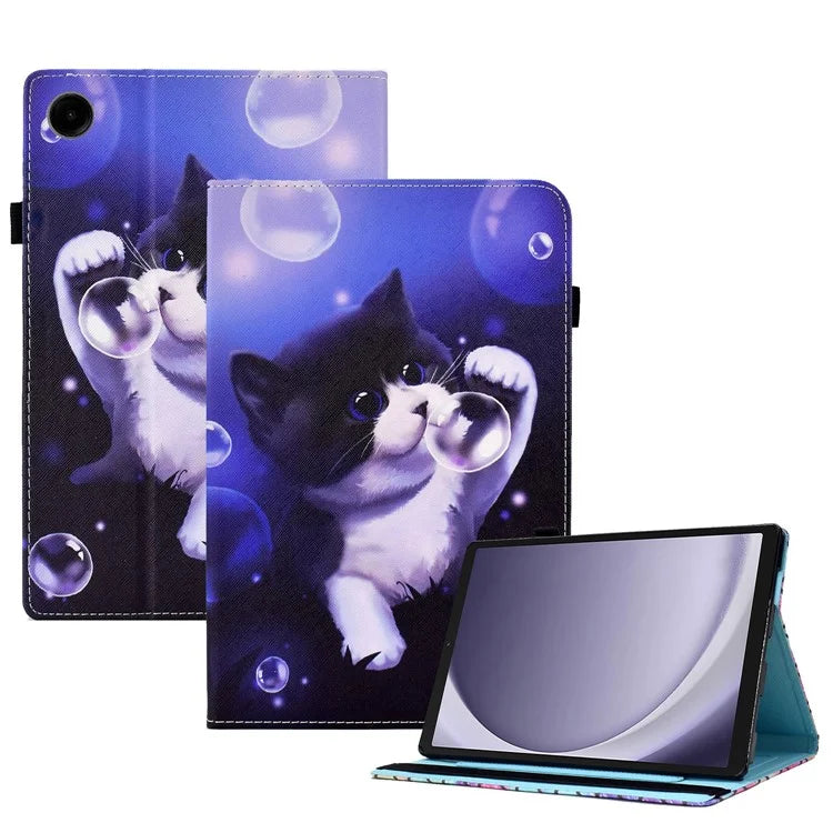 For Samsung Galaxy Tab A9+ PU Leather Stand Cover Elastic Band Pattern Printing Tablet Case