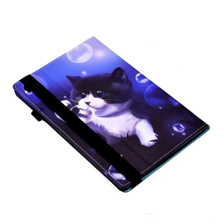 For Samsung Galaxy Tab A9+ PU Leather Stand Cover Elastic Band Pattern Printing Tablet Case
