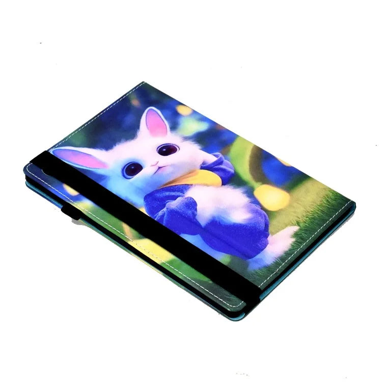 For Samsung Galaxy Tab A9+ PU Leather Stand Cover Elastic Band Pattern Printing Tablet Case