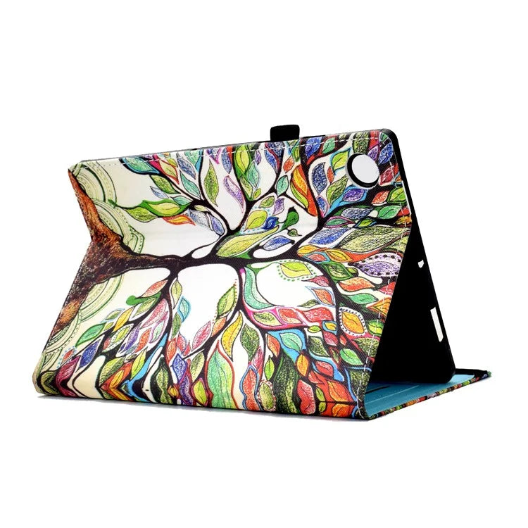 For Samsung Galaxy Tab A9+ PU Leather Stand Cover Elastic Band Pattern Printing Tablet Case