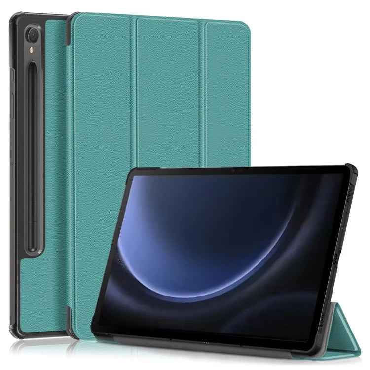 For Samsung Galaxy Tab S9 FE sm-x510 sm-x516 Leather Case Trifold Stand Tablet Coverish Green