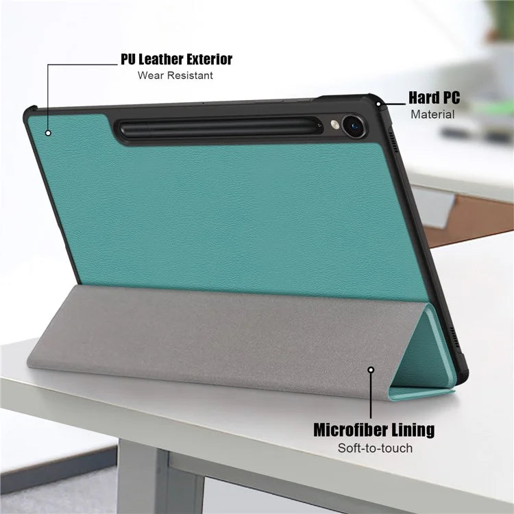 For Samsung Galaxy Tab S9 FE sm-x510 sm-x516 Leather Case Trifold Stand Tablet Coverish Green