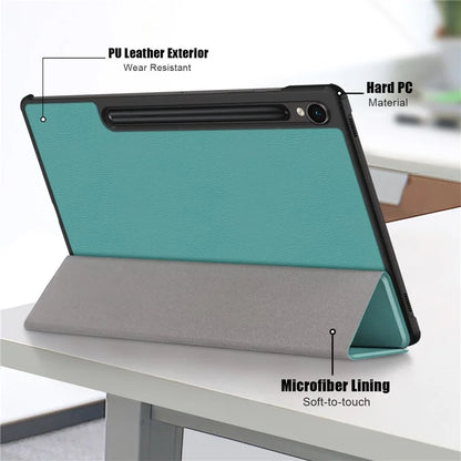 For Samsung Galaxy Tab S9 FE sm-x510 sm-x516 Leather Case Trifold Stand Tablet Coverish Green