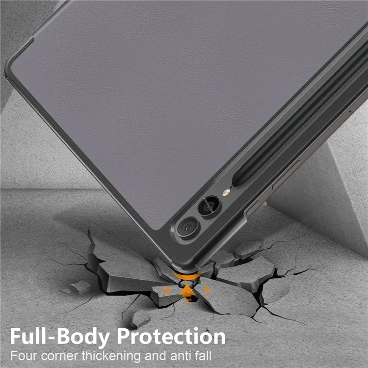 For Samsung Galaxy Tab S9 FE+ SM-x610 / SM-616 Case Leather Tablet Cover with Trifold Stand