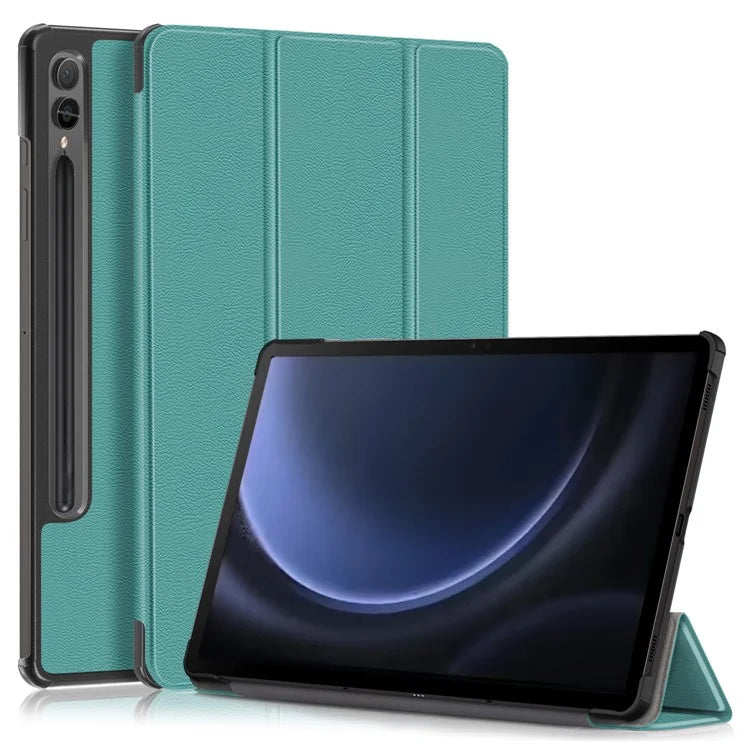 For Samsung Galaxy Tab S9 FE+ SM-x610 / SM-616 Case Leather Tablet Cover with Trifold Standish Green