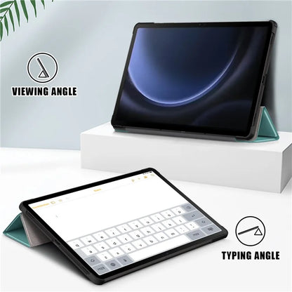 For Samsung Galaxy Tab S9 FE+ SM-x610 / SM-616 Case Leather Tablet Cover with Trifold Standish Green
