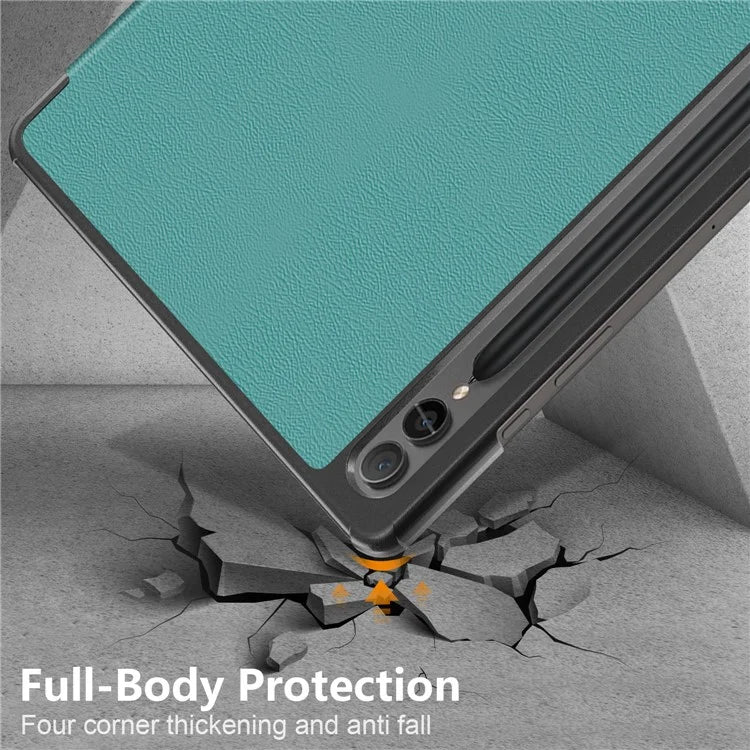 For Samsung Galaxy Tab S9 FE+ SM-x610 / SM-616 Case Leather Tablet Cover with Trifold Standish Green