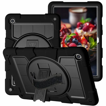 For Samsung Galaxy Tab A9+ Kickstand Case Rotating Hand Strap PC+TPU Tablet Cover with Shoulder Strap
