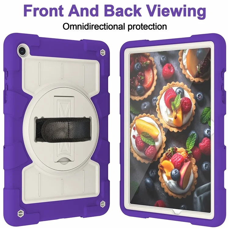 For Samsung Galaxy Tab A9+ Kickstand Case Rotating Hand Strap PC+TPU Tablet Cover with Shoulder Strap