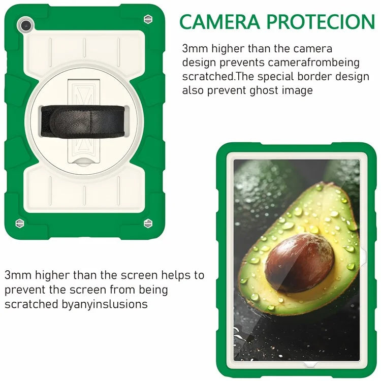 For Samsung Galaxy Tab A9+ Kickstand Case Rotating Hand Strap PC+TPU Tablet Cover with Shoulder Strap