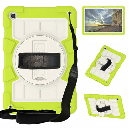 For Samsung Galaxy Tab A9+ Kickstand Case Rotating Hand Strap PC+TPU Tablet Cover with Shoulder Strap