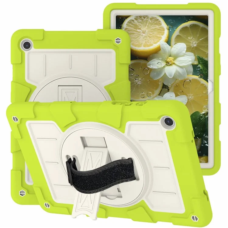 For Samsung Galaxy Tab A9+ Kickstand Case Rotating Hand Strap PC+TPU Tablet Cover with Shoulder Strap