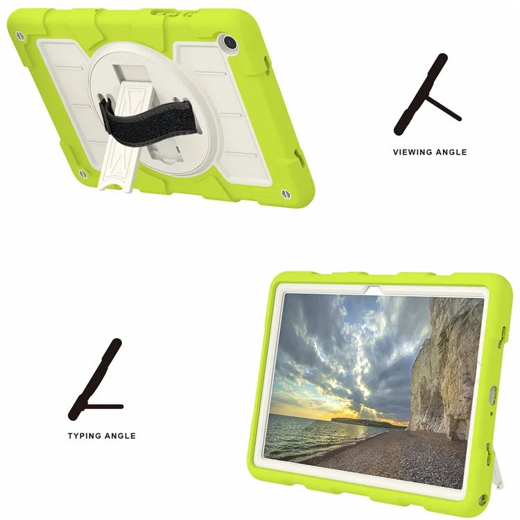 For Samsung Galaxy Tab A9+ Kickstand Case Rotating Hand Strap PC+TPU Tablet Cover with Shoulder Strap