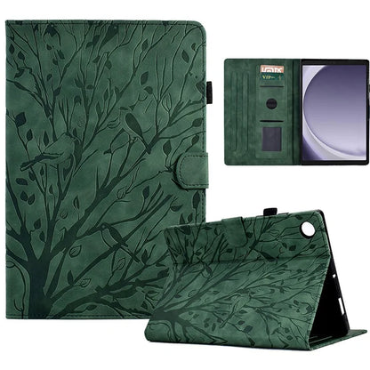 For Samsung Galaxy Tab A9 Case Card Holder Imprinted Tree Leather Tablet Cover