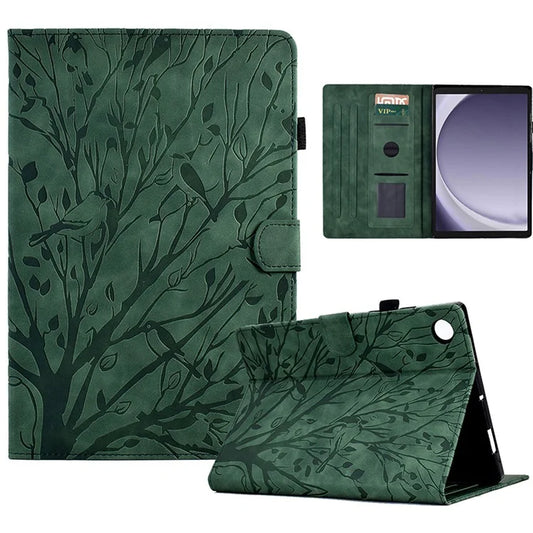 For Samsung Galaxy Tab A9 Case Card Holder Imprinted Tree Leather Tablet Cover