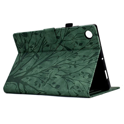 For Samsung Galaxy Tab A9 Case Card Holder Imprinted Tree Leather Tablet Cover