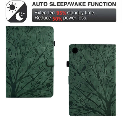 For Samsung Galaxy Tab A9 Case Card Holder Imprinted Tree Leather Tablet Cover