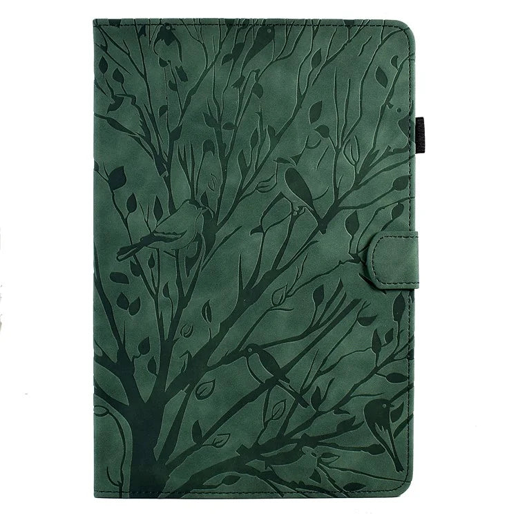 For Samsung Galaxy Tab A9 Case Card Holder Imprinted Tree Leather Tablet Cover