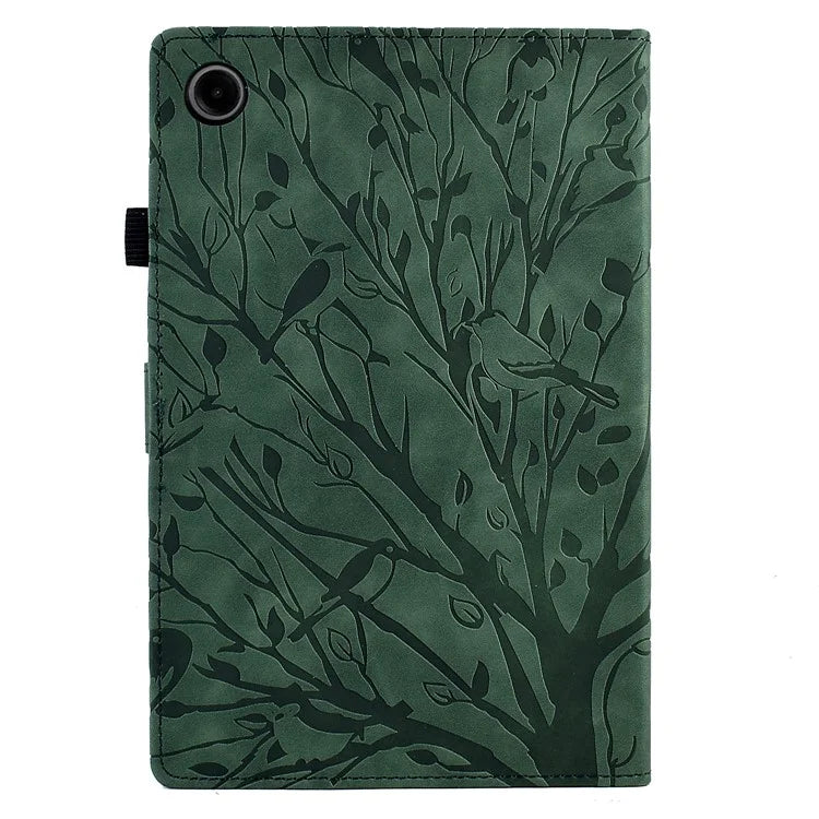 For Samsung Galaxy Tab A9 Case Card Holder Imprinted Tree Leather Tablet Cover