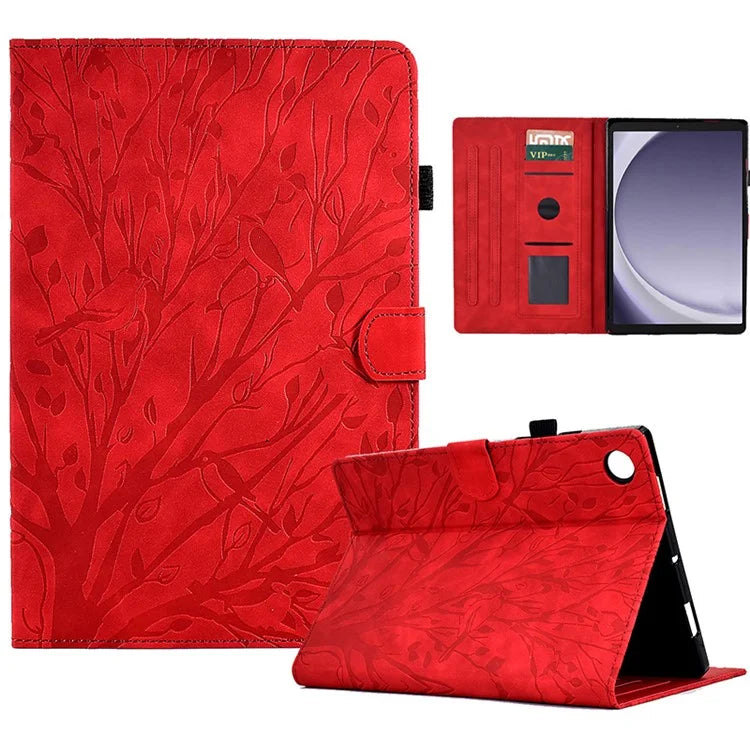 For Samsung Galaxy Tab A9 Case Card Holder Imprinted Tree Leather Tablet Cover