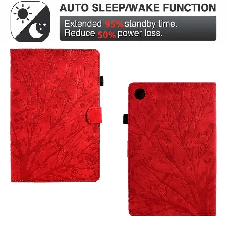 For Samsung Galaxy Tab A9 Case Card Holder Imprinted Tree Leather Tablet Cover