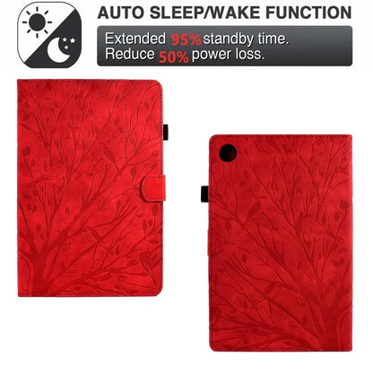 For Samsung Galaxy Tab A9 Case Card Holder Imprinted Tree Leather Tablet Cover