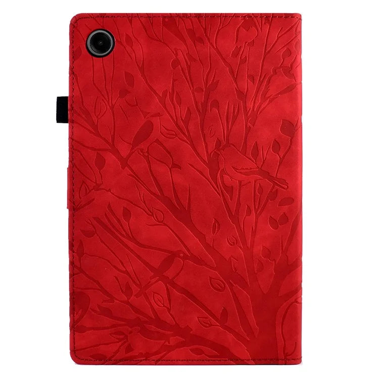 For Samsung Galaxy Tab A9 Case Card Holder Imprinted Tree Leather Tablet Cover