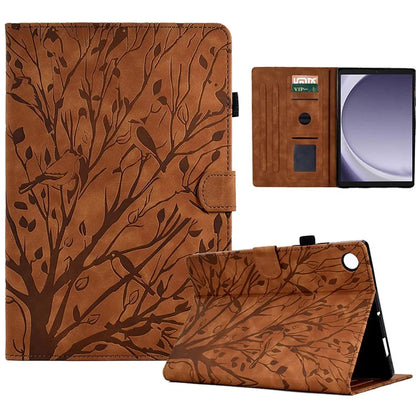 For Samsung Galaxy Tab A9 Case Card Holder Imprinted Tree Leather Tablet Cover