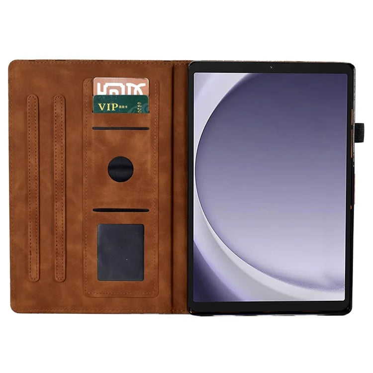 For Samsung Galaxy Tab A9 Case Card Holder Imprinted Tree Leather Tablet Cover