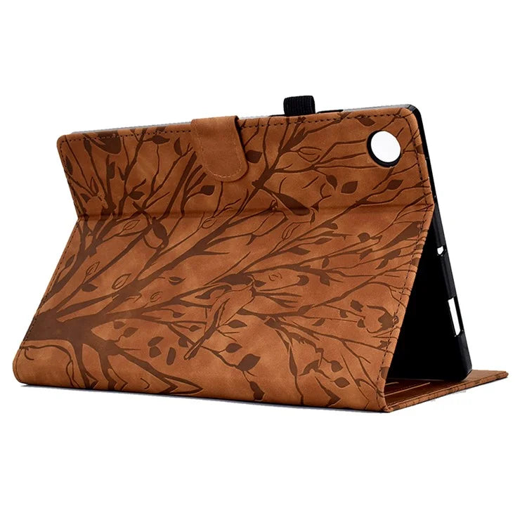 For Samsung Galaxy Tab A9 Case Card Holder Imprinted Tree Leather Tablet Cover