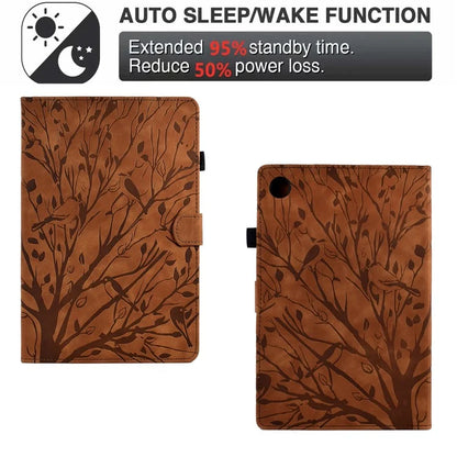 For Samsung Galaxy Tab A9 Case Card Holder Imprinted Tree Leather Tablet Cover