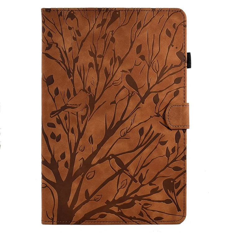 For Samsung Galaxy Tab A9 Case Card Holder Imprinted Tree Leather Tablet Cover